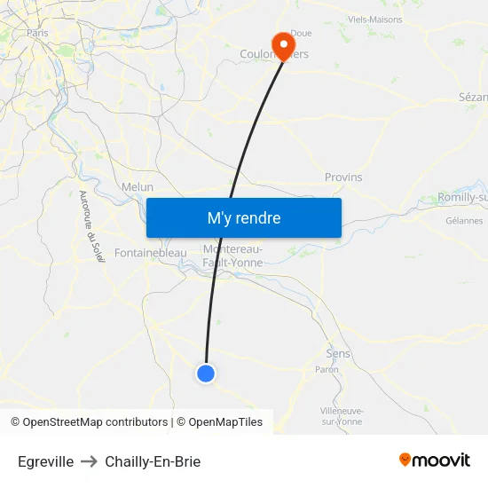Egreville to Chailly-En-Brie map