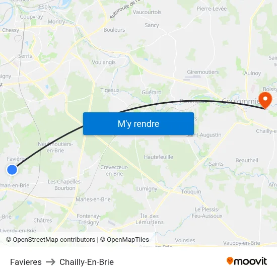 Favieres to Chailly-En-Brie map