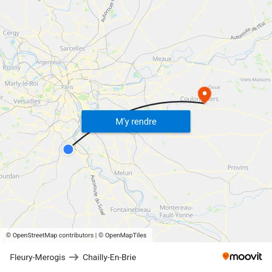 Fleury-Merogis to Chailly-En-Brie map