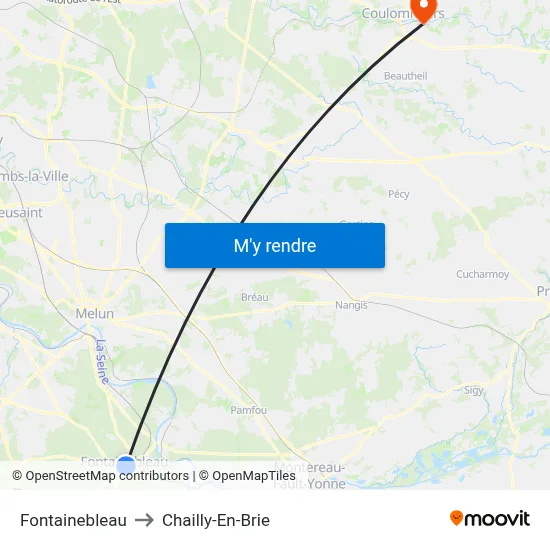 Fontainebleau to Chailly-En-Brie map