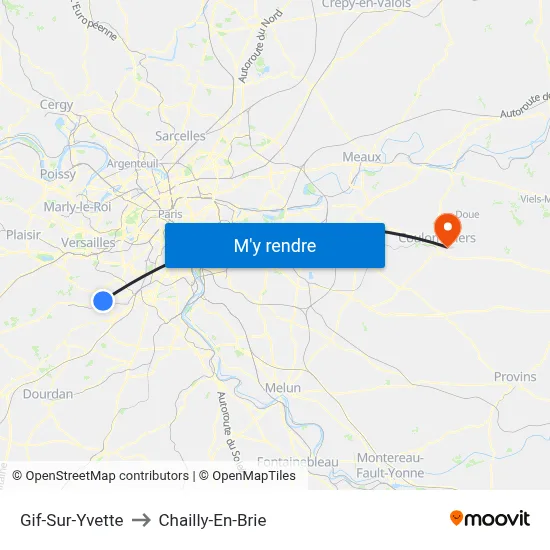 Gif-Sur-Yvette to Chailly-En-Brie map