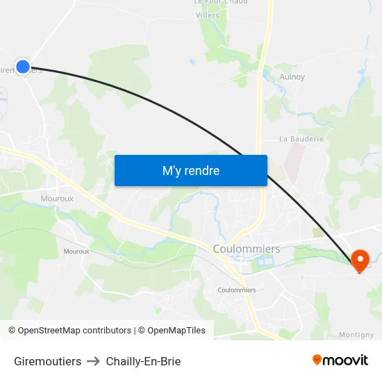 Giremoutiers to Chailly-En-Brie map