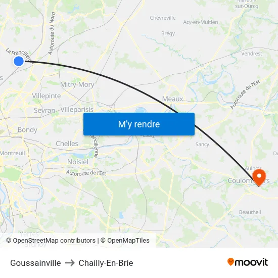 Goussainville to Chailly-En-Brie map