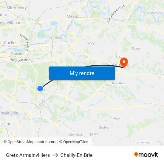 Gretz-Armainvilliers to Chailly-En-Brie map