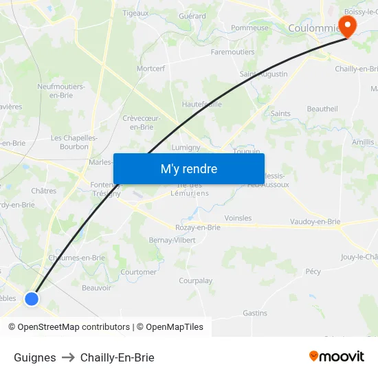 Guignes to Chailly-En-Brie map