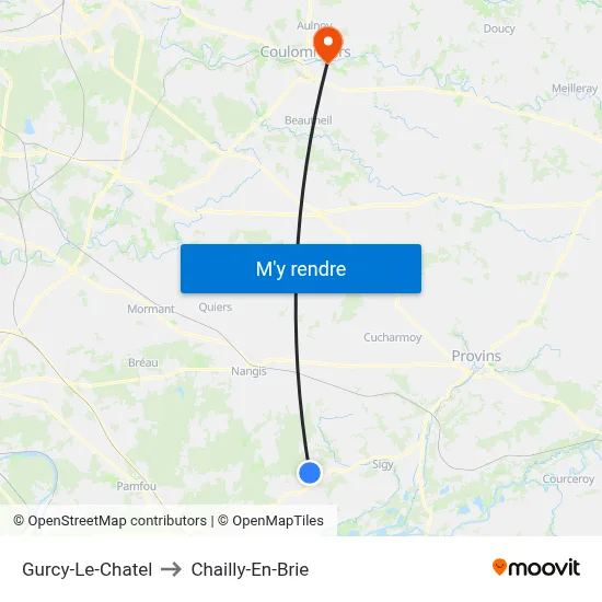 Gurcy-Le-Chatel to Chailly-En-Brie map