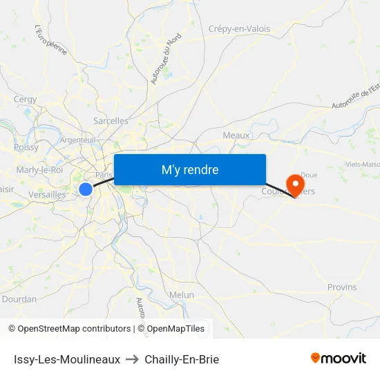 Issy-Les-Moulineaux to Chailly-En-Brie map
