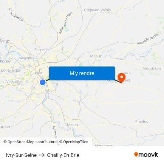 Ivry-Sur-Seine to Chailly-En-Brie map