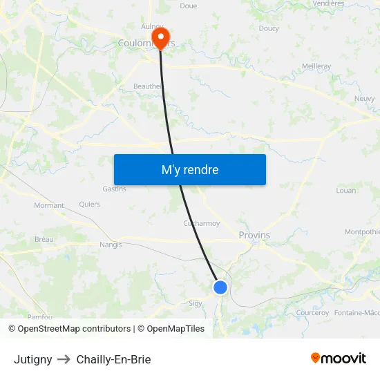 Jutigny to Chailly-En-Brie map