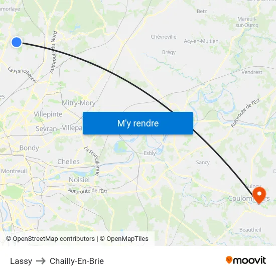 Lassy to Chailly-En-Brie map