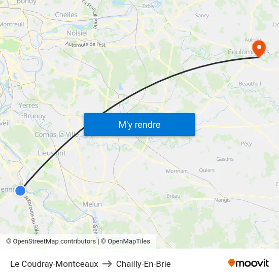 Le Coudray-Montceaux to Chailly-En-Brie map