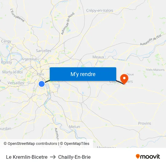 Le Kremlin-Bicetre to Chailly-En-Brie map