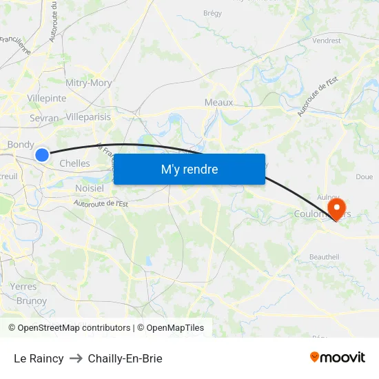 Le Raincy to Chailly-En-Brie map