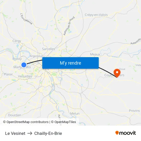 Le Vesinet to Chailly-En-Brie map