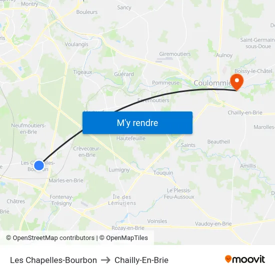 Les Chapelles-Bourbon to Chailly-En-Brie map
