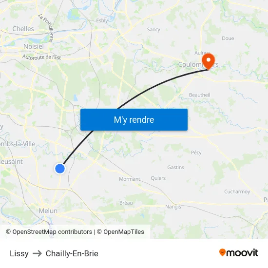 Lissy to Chailly-En-Brie map