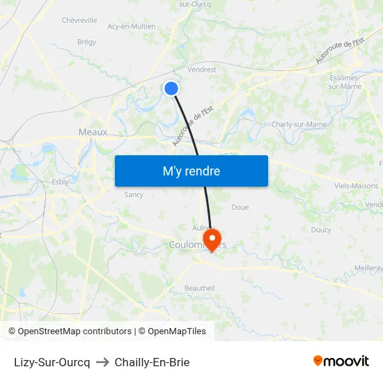 Lizy-Sur-Ourcq to Chailly-En-Brie map