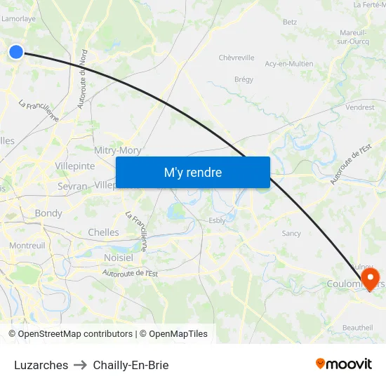 Luzarches to Chailly-En-Brie map