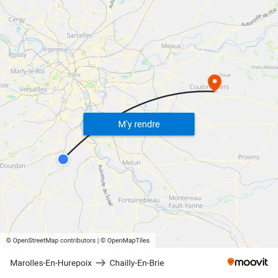 Marolles-En-Hurepoix to Chailly-En-Brie map