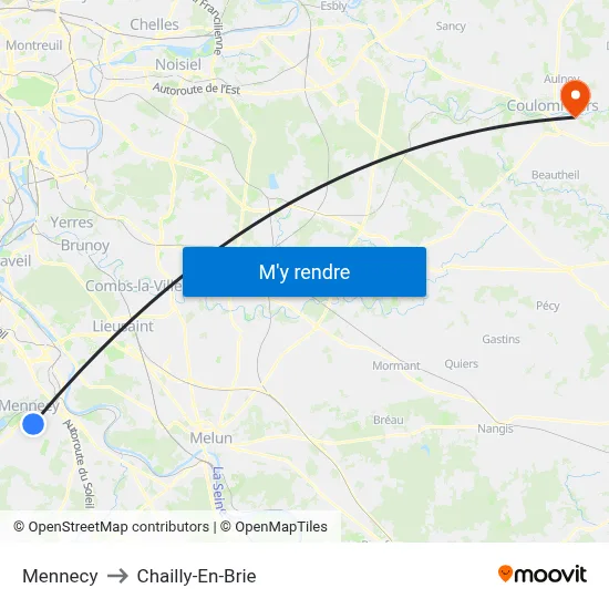 Mennecy to Chailly-En-Brie map