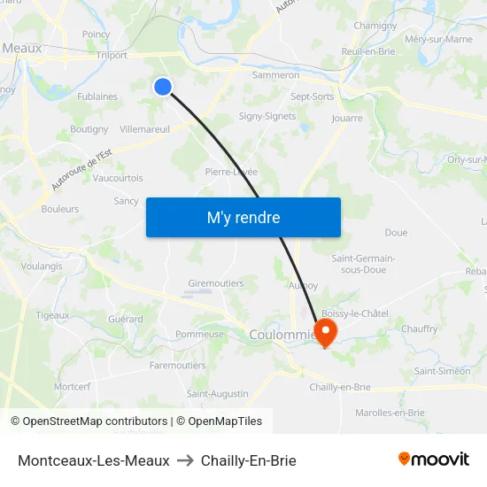 Montceaux-Les-Meaux to Chailly-En-Brie map