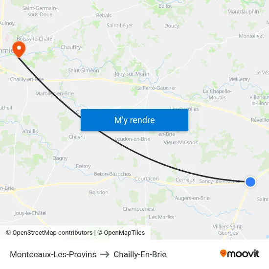 Montceaux-Les-Provins to Chailly-En-Brie map
