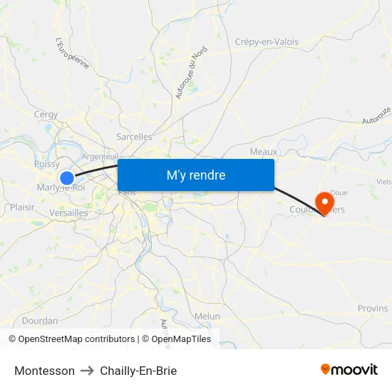 Montesson to Chailly-En-Brie map