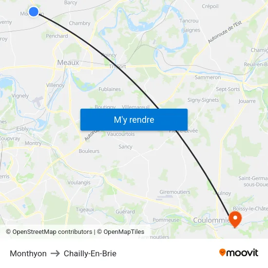 Monthyon to Chailly-En-Brie map