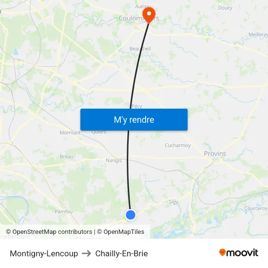 Montigny-Lencoup to Chailly-En-Brie map