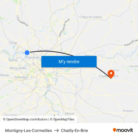 Montigny-Les-Cormeilles to Chailly-En-Brie map