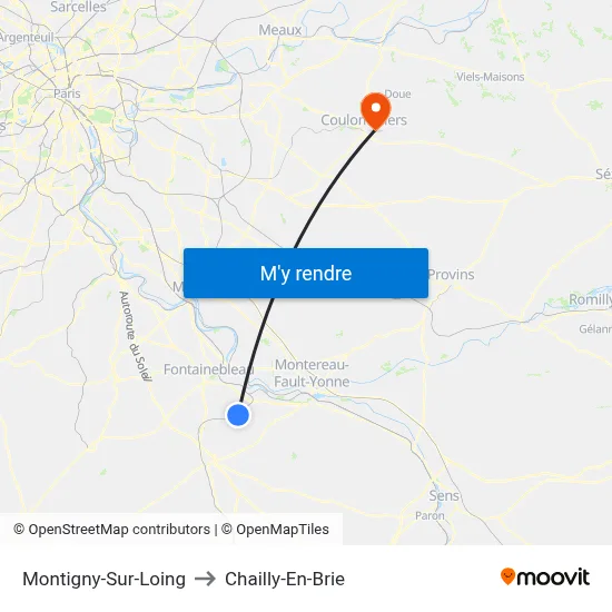 Montigny-Sur-Loing to Chailly-En-Brie map