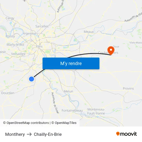 Montlhery to Chailly-En-Brie map