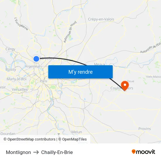 Montlignon to Chailly-En-Brie map