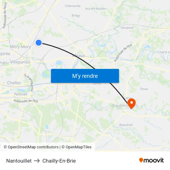 Nantouillet to Chailly-En-Brie map
