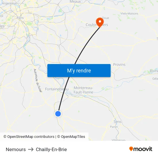 Nemours to Chailly-En-Brie map