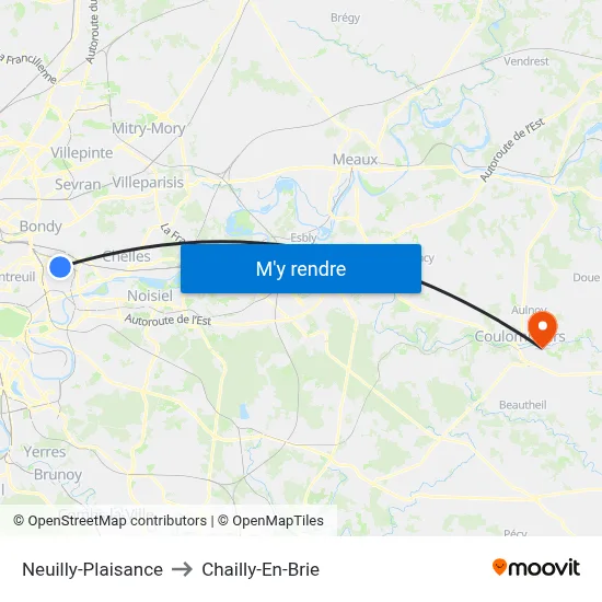 Neuilly-Plaisance to Chailly-En-Brie map
