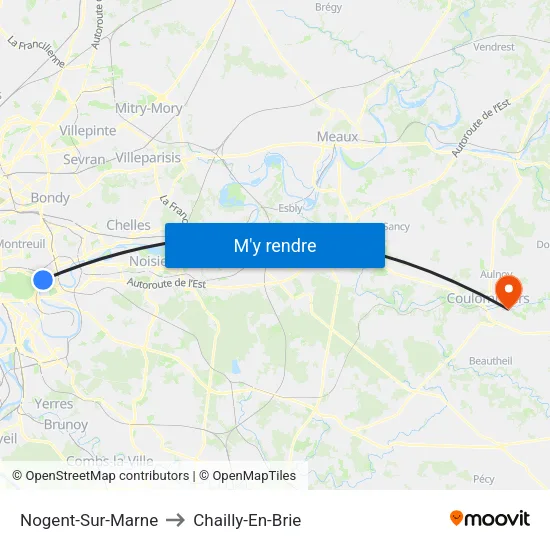 Nogent-Sur-Marne to Chailly-En-Brie map