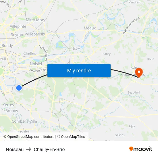 Noiseau to Chailly-En-Brie map