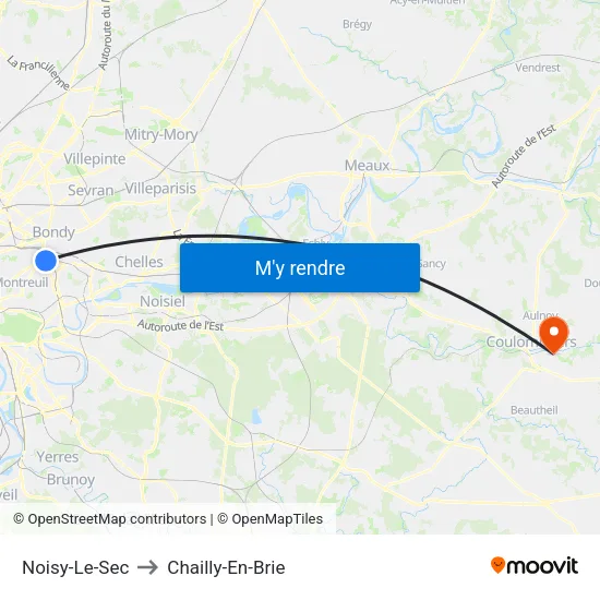 Noisy-Le-Sec to Chailly-En-Brie map