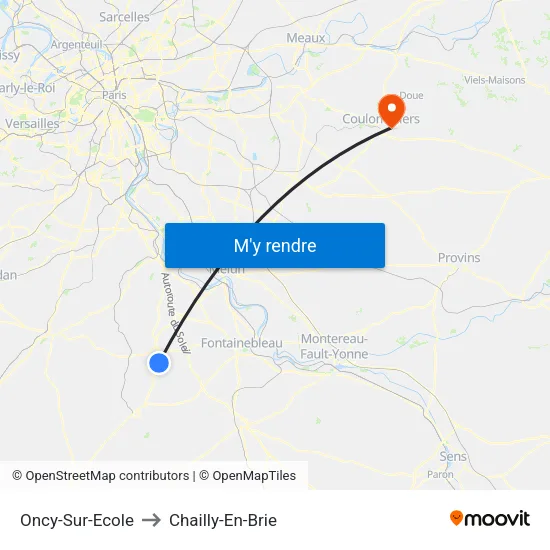 Oncy-Sur-Ecole to Chailly-En-Brie map