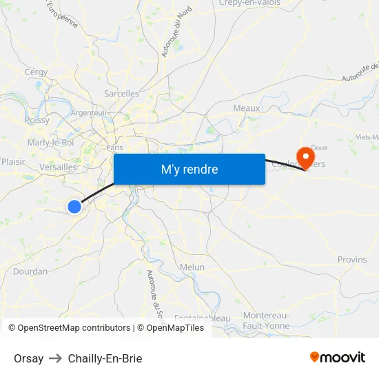 Orsay to Chailly-En-Brie map