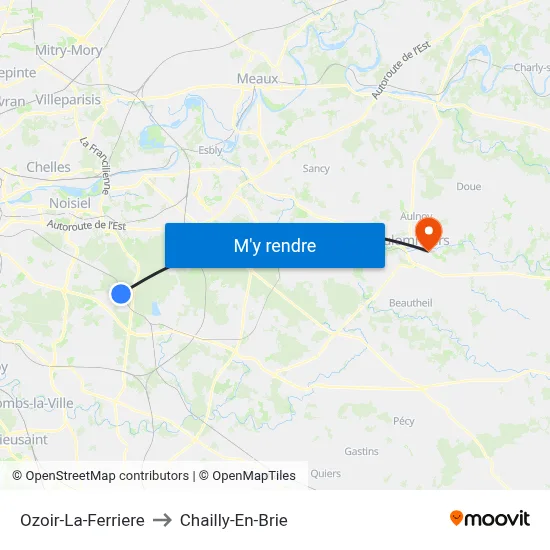 Ozoir-La-Ferriere to Chailly-En-Brie map