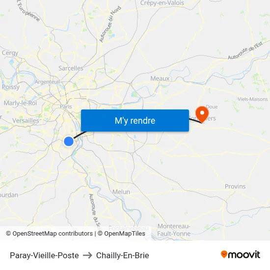 Paray-Vieille-Poste to Chailly-En-Brie map
