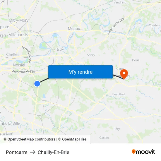 Pontcarre to Chailly-En-Brie map