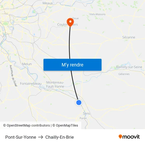 Pont-Sur-Yonne to Chailly-En-Brie map