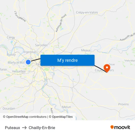 Puteaux to Chailly-En-Brie map