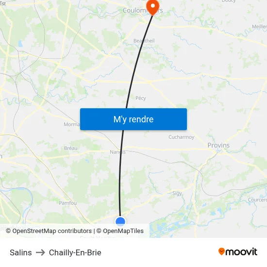 Salins to Chailly-En-Brie map