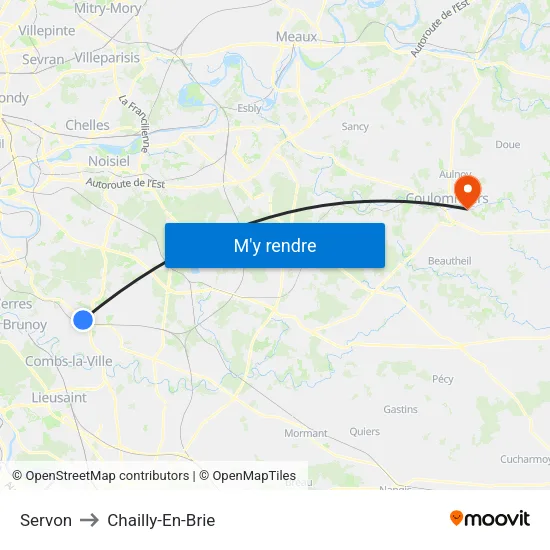 Servon to Chailly-En-Brie map
