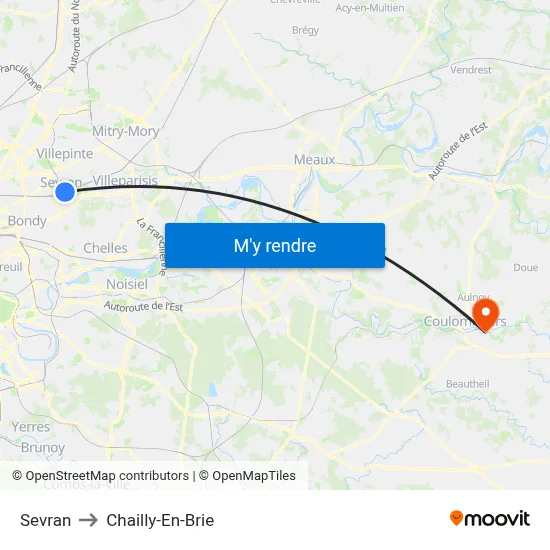 Sevran to Chailly-En-Brie map