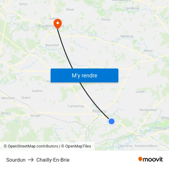Sourdun to Chailly-En-Brie map